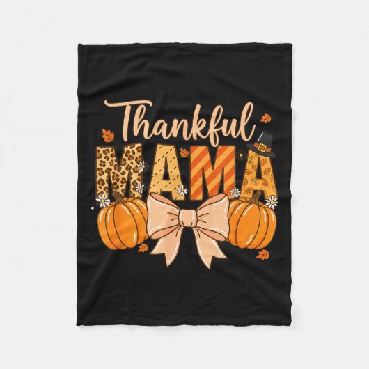 Thankful Mama Pumpkin Fall Coquette Bow Thanksgivi Fleece Deken (Voorkant)