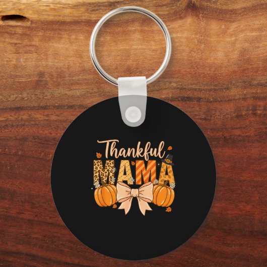 Thankful Mama Pumpkin Fall Coquette Bow Thanksgivi Sleutelhanger (Voorkant)