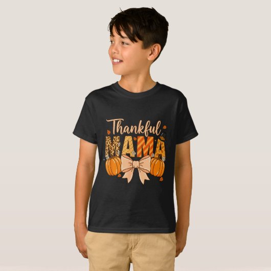 Thankful Mama Pumpkin Fall Coquette Bow Thanksgivi T-shirt (Voorkant volledig)