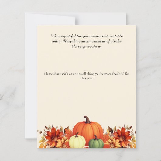 Thankful Message Thanksgiving Dinner Menu (Achterkant)