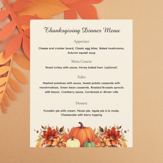 Thankful Message Thanksgiving Dinner Menu
