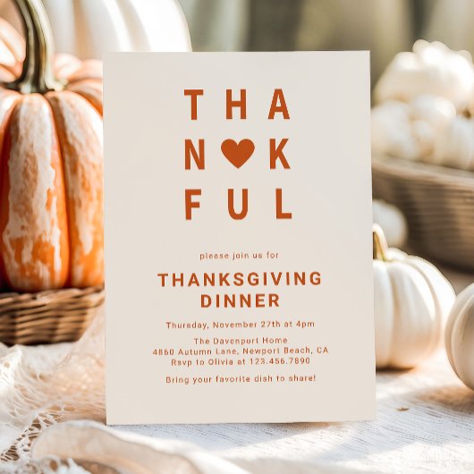 Thankful Modern Minimalist Thanksgiving Dinner Kaart