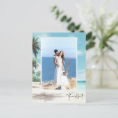 Thankful Modern Photo Beach Wedding Briefkaart (Staand voorkant)