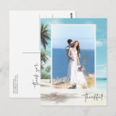 Thankful Modern Photo Beach Wedding Briefkaart (Voorkant / Achterkant)
