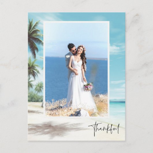 Thankful Modern Photo Beach Wedding Briefkaart (Voorkant)