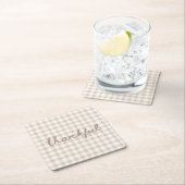 Thankful Neutral Tan Gingham Kartonnen Onderzetters (Insitu)