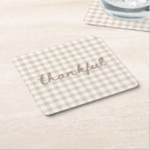 Thankful Neutral Tan Gingham Kartonnen Onderzetters (Schuin)