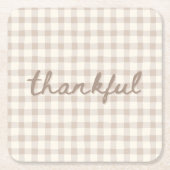 Thankful Neutral Tan Gingham Kartonnen Onderzetters (Voorkant)