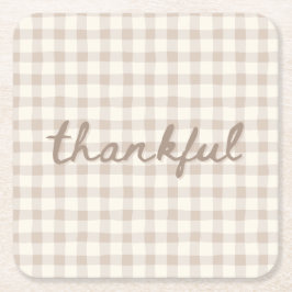 Thankful Neutral Tan Gingham  Kartonnen Onderzetters