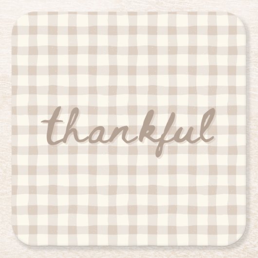 Thankful Neutral Tan Gingham Kartonnen Onderzetters (Voorkant)