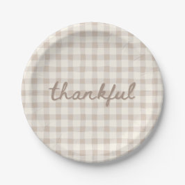 Thankful Neutral Tan Gingham  Papieren Bordje