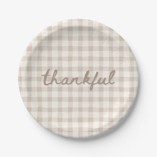 Thankful Neutral Tan Gingham  Papieren Bordje (Voorkant)