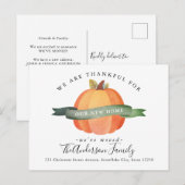 Thankful New Home Moved Pumpkin Holiday Moving Aankondigingskaart (Voorkant / Achterkant)
