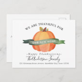 Thankful New Home We hebben Pumpkin Holiday Moving Aankondigingskaart (Voorkant / Achterkant)