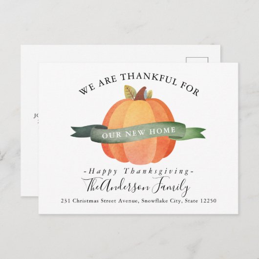 Thankful New Home We hebben Pumpkin Holiday Moving Aankondigingskaart (Voorkant / Achterkant)