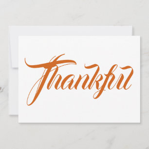 Thankful oranje calligraphy Thanksgiving card
