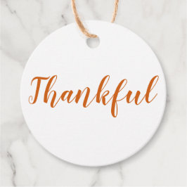 Thankful oranje spice modern script Thanksgiving Bedankjes Labels
