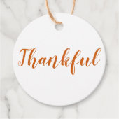 Thankful oranje spice modern script Thanksgiving Bedankjes Labels (Voorkant)