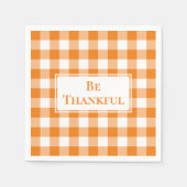 Thankful Oranje White Gingham Check Thanksgiving Servet (Voorkant)