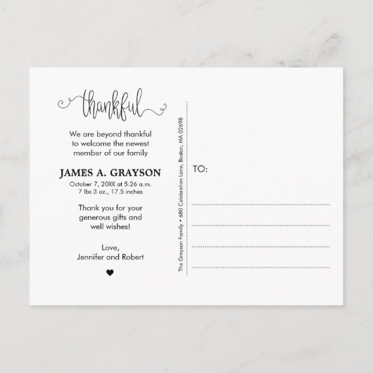 Thankful Photo Filter Birth Announding Briefkaart (Achterkant)