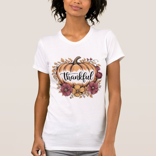 Thankful Pumpkin Fall Autumn Harvest T-shirt (Voorkant)