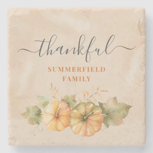 Thankful Pumpkin Family Thanksgiving Dinner Stenen Onderzetter (Voorkant)