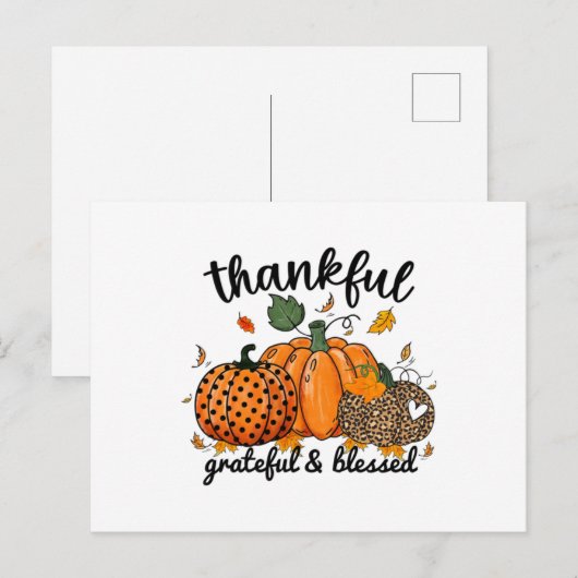 Thankful Pumpkin Grateful And Blessed Feestdagenkaart (Voorkant / Achterkant)