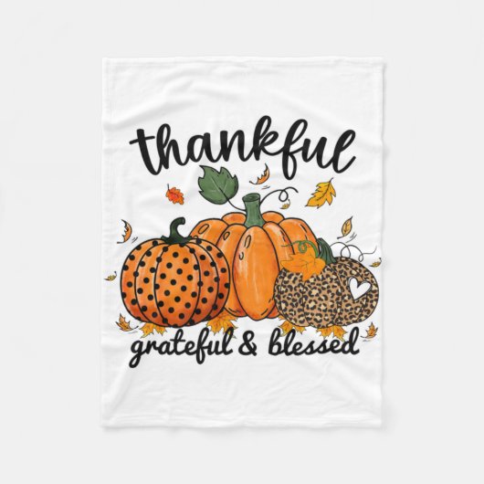 Thankful Pumpkin Grateful And Blessed Fleece Deken (Voorkant)