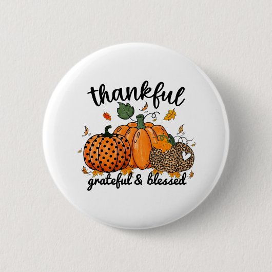 Thankful Pumpkin Grateful And Blessed Ronde Button 5,7 Cm (Voorkant)