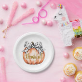 Thankful Pumpkin with Polka Dot Bow Papieren Bordje (Feest)