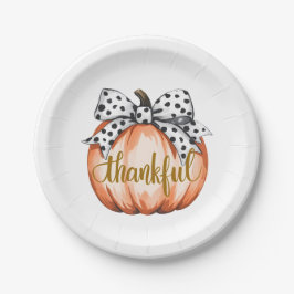 Thankful Pumpkin with Polka Dot Bow Papieren Bordje