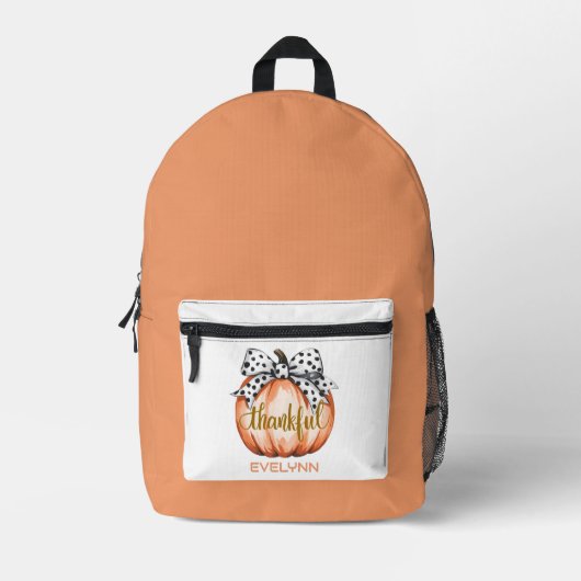 Thankful Pumpkin with Polka Dot Bow Personalized Bedrukte Rugzak (Voorkant)