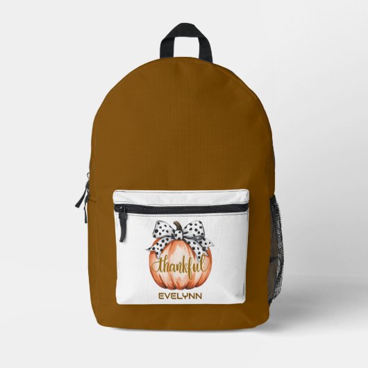Thankful Pumpkin with Polka Dot Bow Personalized Bedrukte Rugzak (Voorkant)