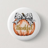 Thankful Pumpkin with Polka Dot Bow  Ronde Button 5,7 Cm (Voorkant)