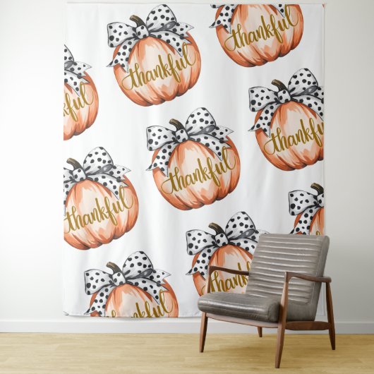 Thankful Pumpkin with Polka Dot Bow Wandkleed (In situ)