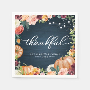 Thankful Rustic Herfst Floral Thanksgiving Dinner Servet