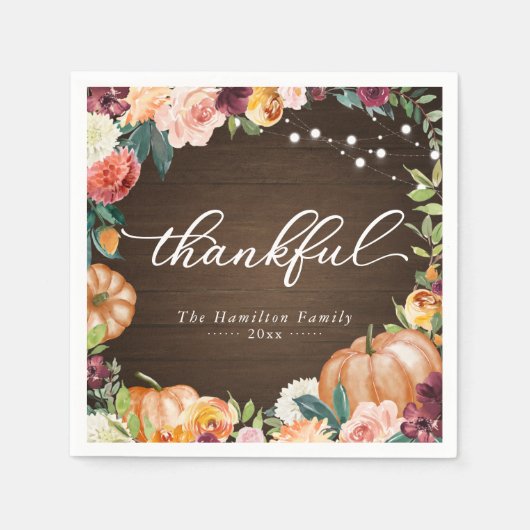 Thankful Rustic Herfst Floral Thanksgiving Dinner Servet (Voorkant)