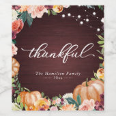 Thankful Rustic Herfst Floral Thanksgiving Dinner  Wijn Etiket (Enkel label)