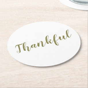 Thankful sage green modern script Thanksgiving Ronde Kartonnen Onderzetter