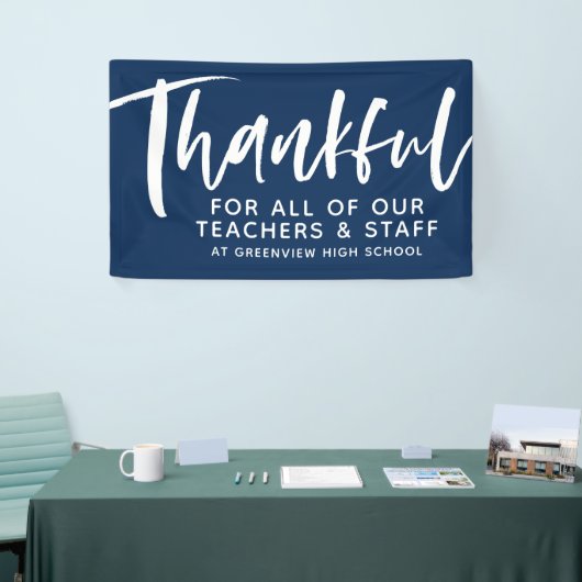 Thankful script leraar appreciatie navy blue spandoek (Beurs)