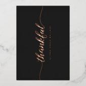 Thankful Script Personalized rose gold black Folie Uitnodiging (Voorkant)