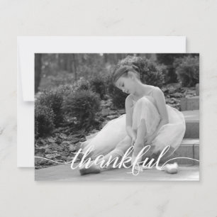 Thankful Script, persoonlijke zwarte balletfoto Bedankkaart