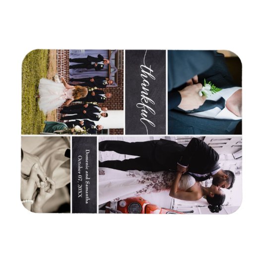 Thankful script Rustic Wedding Photo Collage Magneet (Horizontaal)