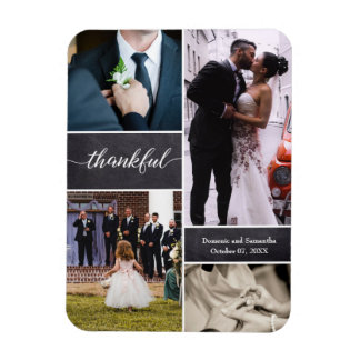 Thankful script Rustic Wedding Photo Collage Magneet