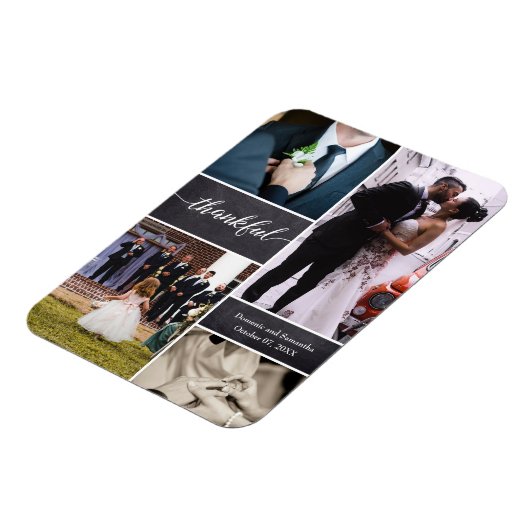 Thankful script Rustic Wedding Photo Collage Magneet (Linkerzijde)