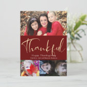 Thankful Script Thanksgiving 3 Photo Collage Card Bedankkaart (Staand voorkant)
