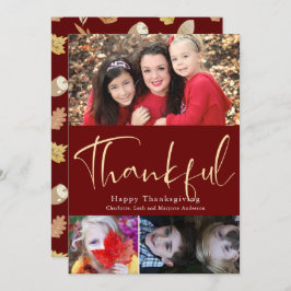 Thankful Script Thanksgiving 3 Photo Collage Card Bedankkaart