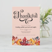 Thankful Script Waterverf laat Blush rood achter Kaart (Staand voorkant)