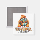 Thankful Teacher  Autumn Owl with Pumpkins & Plaid Magneet (Voorkant / Achterkant)