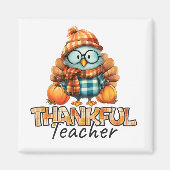 Thankful Teacher  Autumn Owl with Pumpkins & Plaid Magneet (Voorkant)